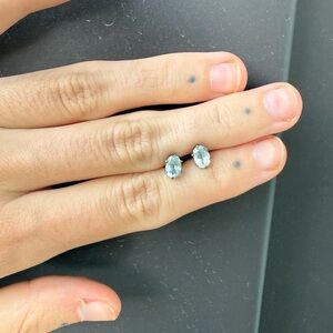 Vintage Sterling Silver Earrings Synthetic Topaz Light Blue Oval Stone